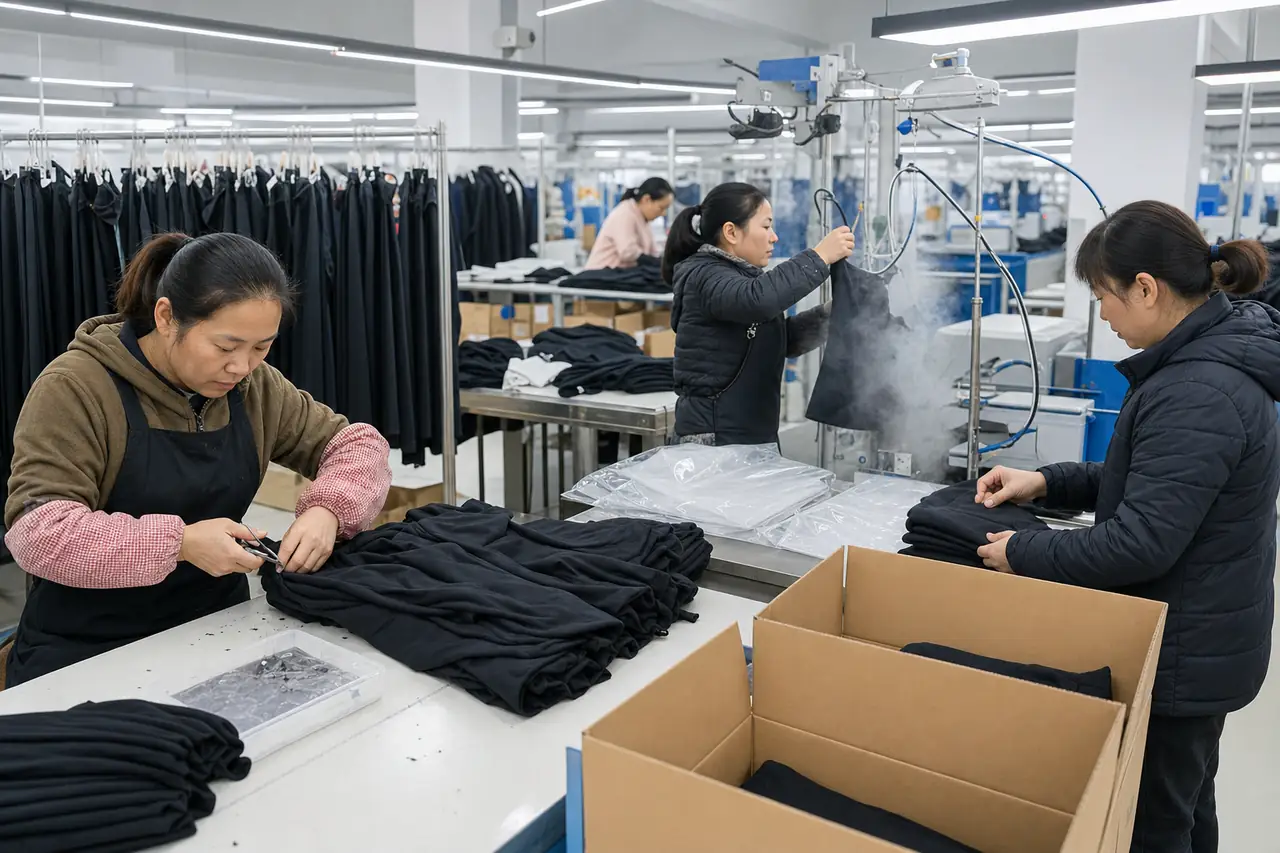 Chinese garment factory finishing and export packing department