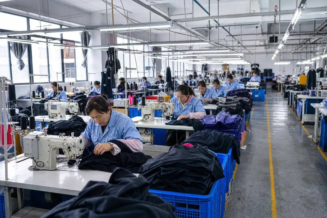 Chinese technical garment sewing factory production floor
