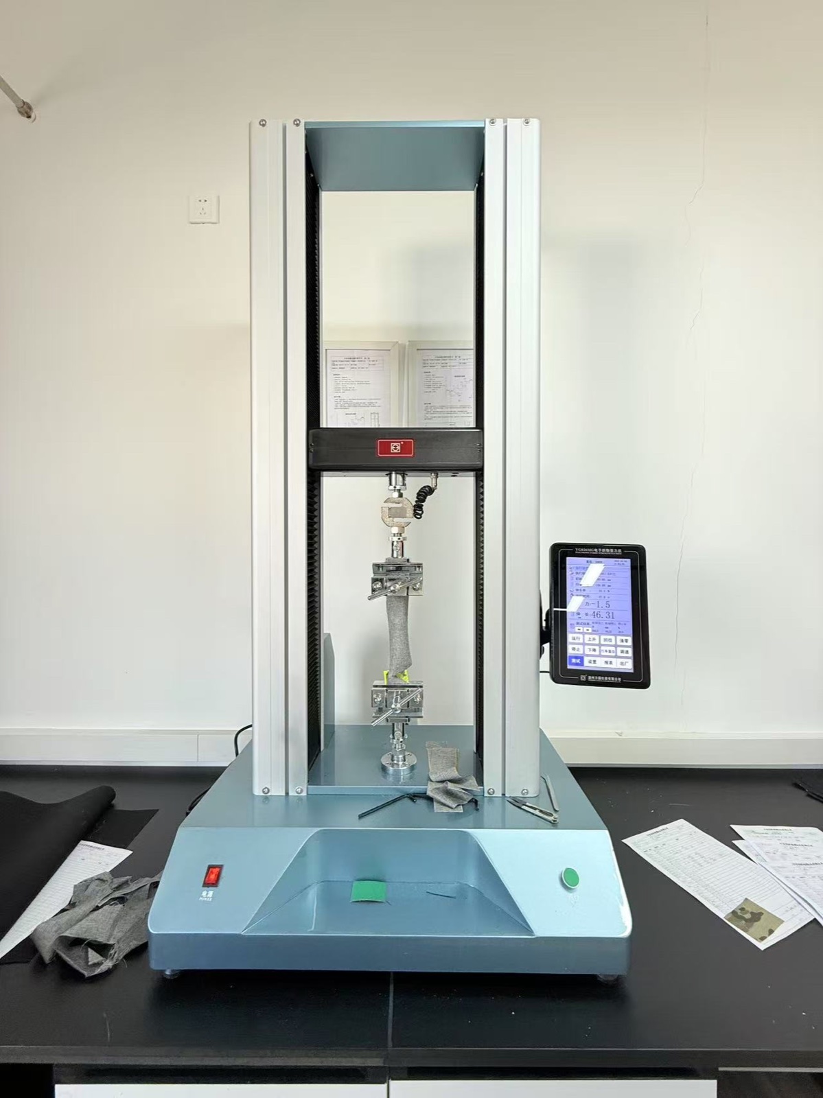 Textile strength testing equipment used during material and product validation